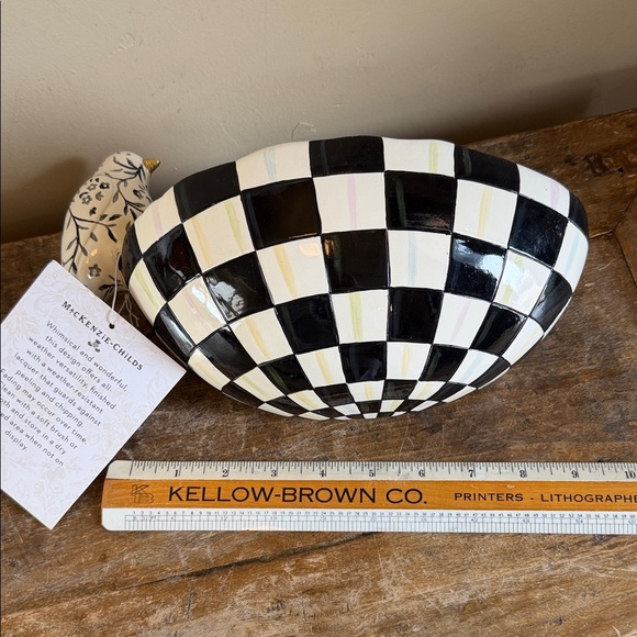 MacKenzie-Childs Black and White Checkered Bowl with Bird Accent NWT - Picture 7 of 8